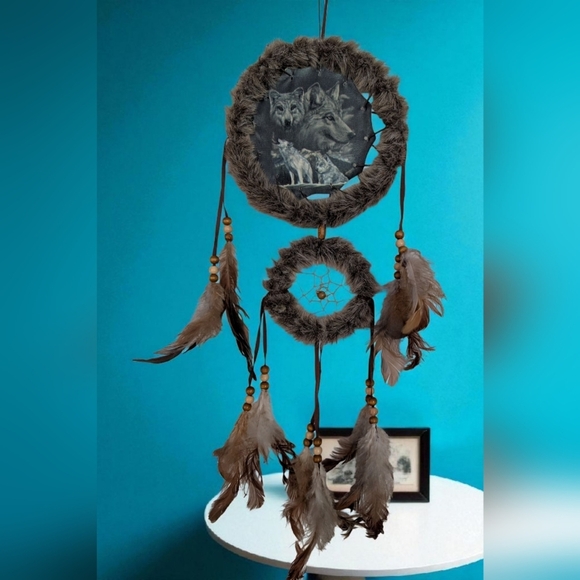 Wolf Dreamcatcher with Feathers (EUC) - Picture 1 of 6